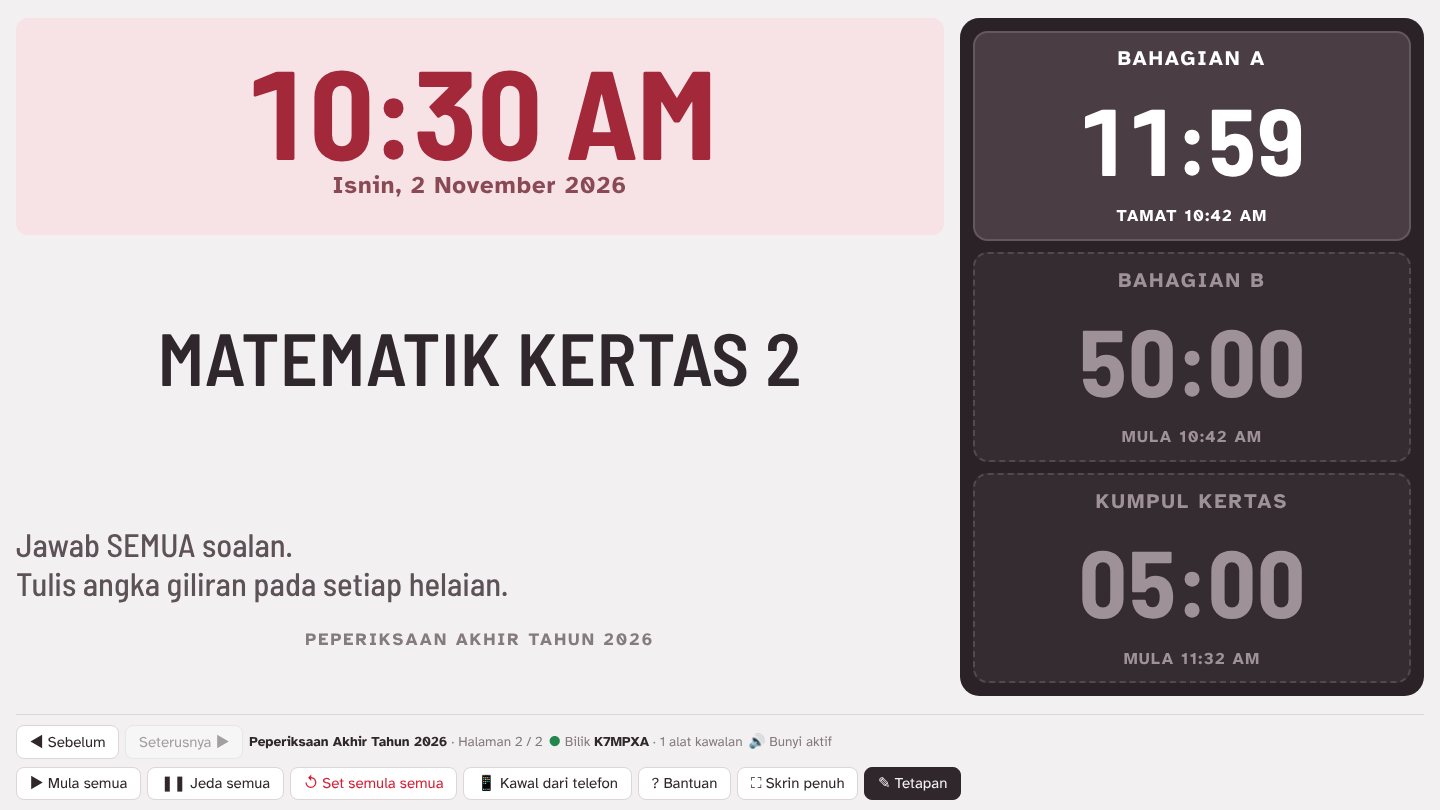 Paparan dengan Bahagian A berjalan dan dua countdown menunggu dengan masa mula