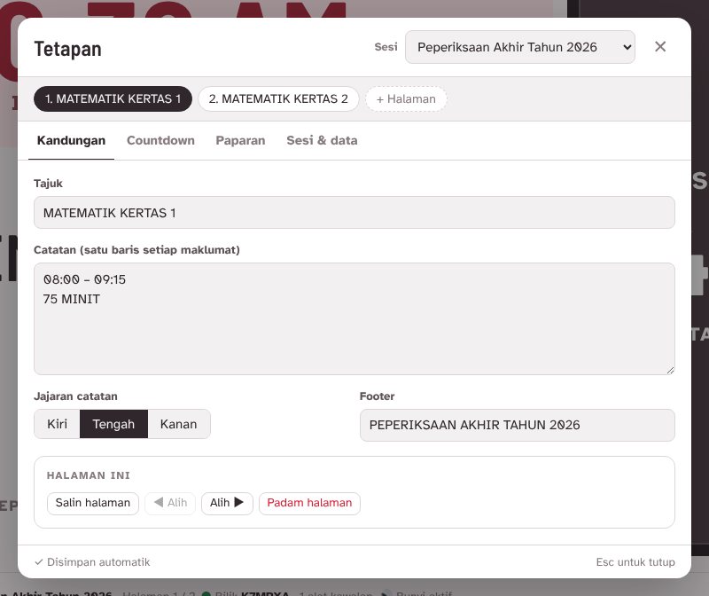 Tetingkap Tetapan pada tab Kandungan
